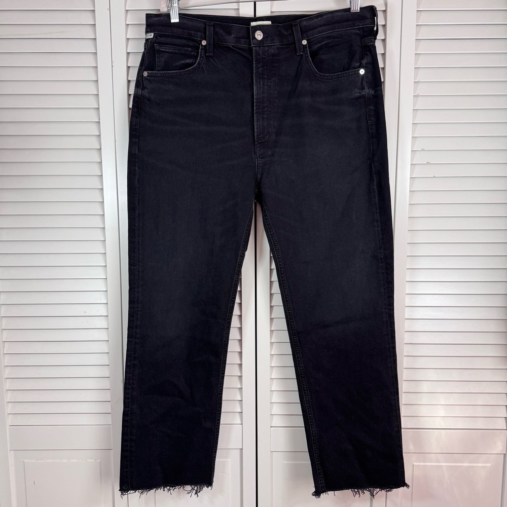 Citizens of Humanity Daphne Ankle High Rise Faded Black Jean Frayed Hem Size 33